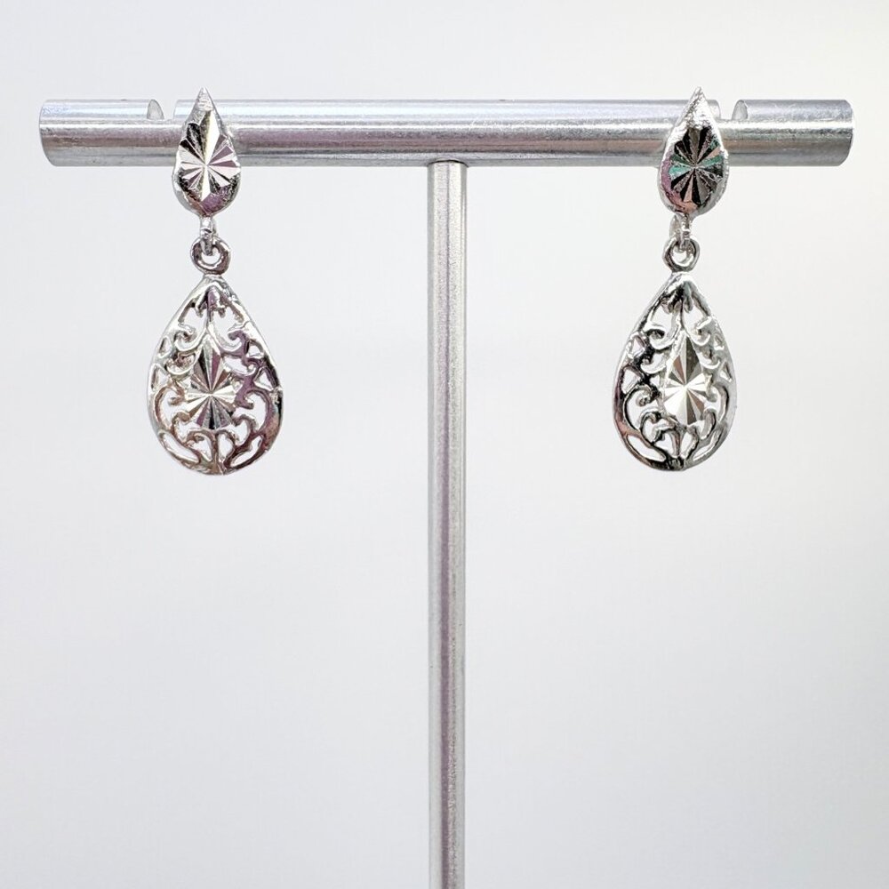 Filigree Scroll Design Dangle Earrings VTG Sterling Silver 925 Size 1" Length